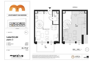 Rzut - Mieszkanie na sprzedaż 1 pokój o powierzchni 61,77 m² - numer B.3.84 w Morzlive