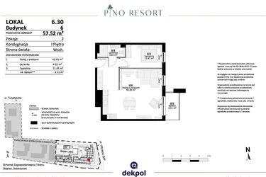 Rzut - Mieszkanie na sprzedaż 2 pokoje o powierzchni 57,52 m² - numer 6.30 w Pino Resort