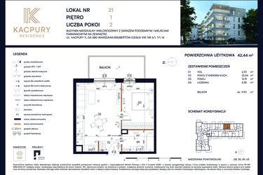 Rzut - Mieszkanie na sprzedaż 2 pokoje o powierzchni 42,44 m² - numer M21 w Kacpury Residence