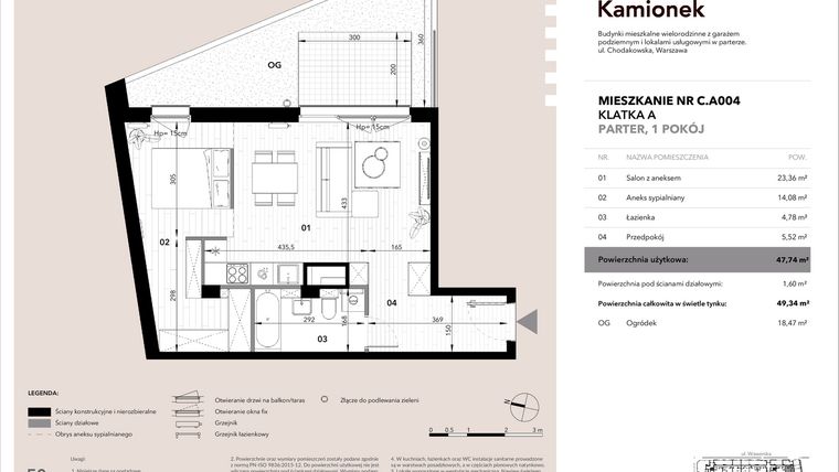 Rzut - Mieszkanie na sprzedaż 1 pokój o powierzchni 47,74 m² - numer C.A004 w Nowy Kamionek