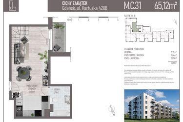 Rzut - Mieszkanie na sprzedaż 2 pokoje o powierzchni 65,19 m² - numer M.C.31 w Cichy Zakątek