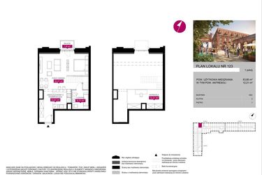 Rzut - Mieszkanie na sprzedaż 1 pokój o powierzchni 63,8 m² - numer G2.123 w Fuzja Lofty