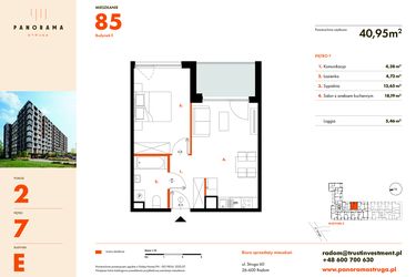Rzut - Mieszkanie na sprzedaż 2 pokoje o powierzchni 40,95 m² - numer E85 w Panorama Struga