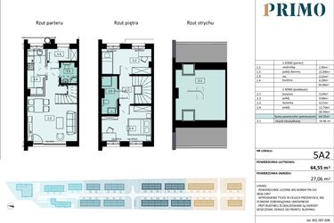 Rzut - Mieszkanie na sprzedaż 3 pokoje o powierzchni 64,55 m² - numer 5.A2 w Osiedle Primo