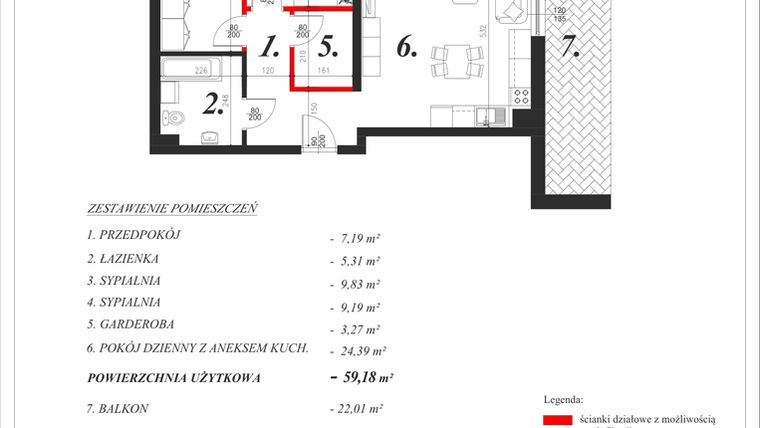 Rzut - Mieszkanie na sprzedaż 3 pokoje o powierzchni 59,18 m² - numer 11 w Enklawa Milanówek
