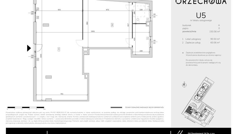 Rzut - Lokal użytkowy na sprzedaż 1 pokój o powierzchni 150,56 m² - numer U5 w Orzechowa 2
