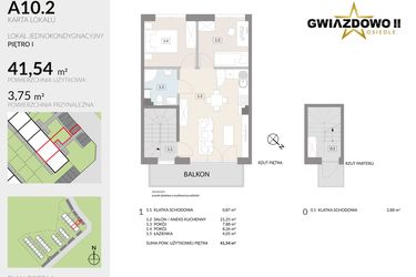 Rzut - Mieszkanie na sprzedaż 3 pokoje o powierzchni 45,29 m² - numer A10.2 w Gwiazdowo II