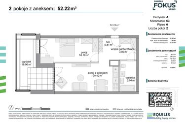 Rzut - Mieszkanie na sprzedaż 2 pokoje o powierzchni 52,22 m² - numer 63 w Osiedle Fokus Ursus