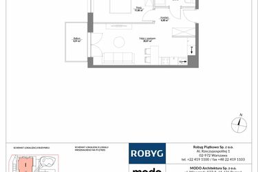 Rzut - Mieszkanie na sprzedaż 2 pokoje o powierzchni 41,5 m² - numer 6M02 w Początek Piątkowo bud. I
