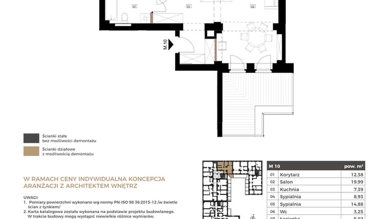 Rzut - Mieszkanie na sprzedaż 3 pokoje o powierzchni 71,84 m² - numer M10 w Apartamenty Królewska Huta
