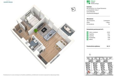 Rzut - Mieszkanie na sprzedaż 2 pokoje o powierzchni 42,3 m² - numer F6 w Nowe Żerniki Bieńkowskiego etap II