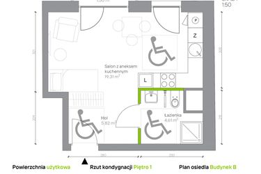 Rzut - Mieszkanie na sprzedaż 1 pokój o powierzchni 29,74 m² - numer B.1.4 w Jesionowa Vita