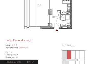 Rzut - Mieszkanie na sprzedaż 1 pokój o powierzchni 26,69 m² - numer C 4.1 w Melody Loft