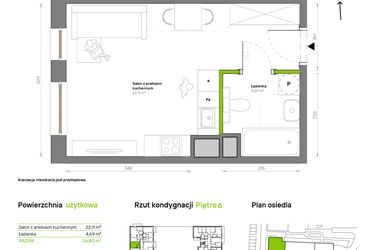 Rzut - Mieszkanie na sprzedaż 1 pokój o powierzchni 26,8 m² - numer A.6.5 w Żywiecka Vita