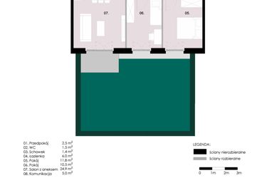 Rzut - Mieszkanie na sprzedaż 3 pokoje o powierzchni 63,54 m² - numer M0.02 w Wola Vert