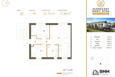 Rzut - Mieszkanie na sprzedaż 3 pokoje o powierzchni 51,72 m² - numer 4K w Słoneczny Nowy Otok - Malownicza Południe etap II
