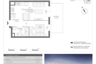 Rzut - Mieszkanie na sprzedaż 2 pokoje o powierzchni 34,04 m² - numer M18 w Apartamenty Przystań bud. F