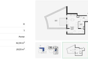 Rzut - Mieszkanie na sprzedaż 1 pokój o powierzchni 42,34 m² - numer HB0003 w Holm House 5