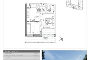 Rzut - Mieszkanie na sprzedaż 2 pokoje o powierzchni 36,66 m² - numer 12 w Wave etap II