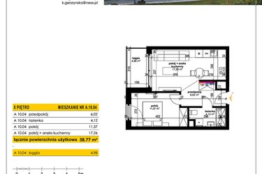 Rzut - Mieszkanie na sprzedaż 2 pokoje o powierzchni 38,77 m² - numer A 10.04 w Park Moniuszki II C