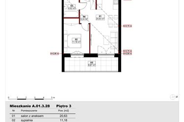 Rzut - Mieszkanie na sprzedaż 2 pokoje o powierzchni 41,67 m² - numer A01.3.28 w Skwer Witosa