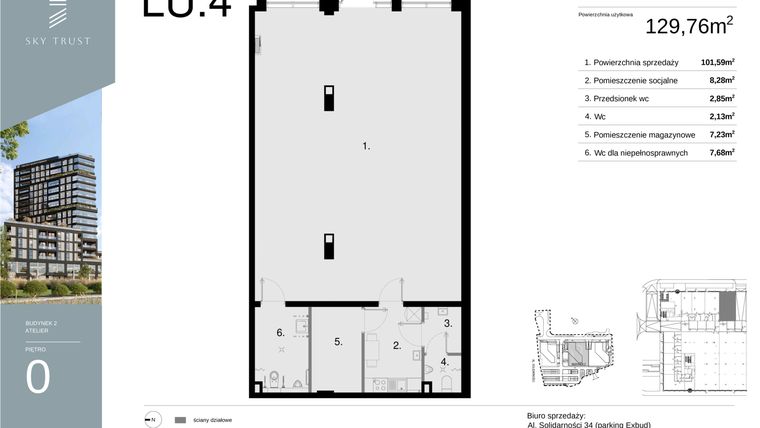 Rzut - Lokal użytkowy na sprzedaż 1 pokój o powierzchni 129,76 m² - numer LU4 w Sky Trust etap II