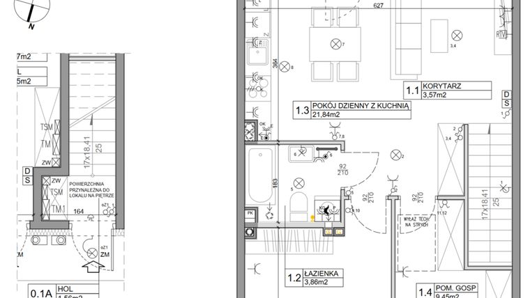 Rzut - Mieszkanie na sprzedaż 3 pokoje o powierzchni 58,82 m² - numer 86 w Manufaktura Marki 2 etap IV