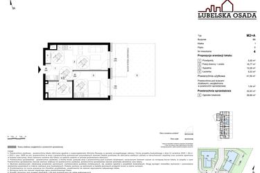 Rzut - Mieszkanie na sprzedaż 2 pokoje o powierzchni 42,63 m² - numer B6.4 w Lubelska Osada budynek B6
