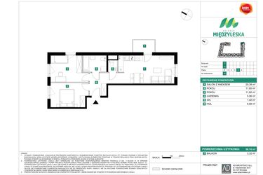Rzut - Mieszkanie na sprzedaż 3 pokoje o powierzchni 56,74 m² - numer 16 w Osiedle Międzyleska - etap II