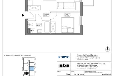 Rzut - Mieszkanie na sprzedaż 2 pokoje o powierzchni 39 m² - numer KR8/B/5/5 w Apartamenty Krakowska etap VIII