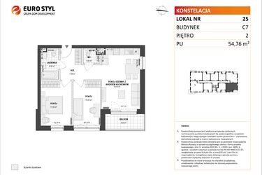 Rzut - Mieszkanie na sprzedaż 3 pokoje o powierzchni 54,76 m² - numer C7.25 w Konstelacja etap IV