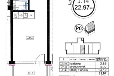Rzut - Mieszkanie na sprzedaż 1 pokój o powierzchni 22,97 m² - numer J.14 w Enklawa Polany etap II