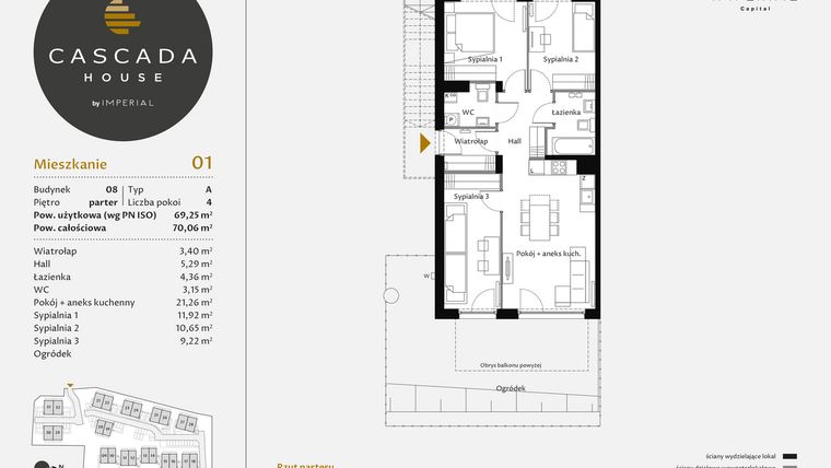 Rzut - Mieszkanie na sprzedaż 4 pokoje o powierzchni 69,49 m² - numer 8.1 w CASCADA House