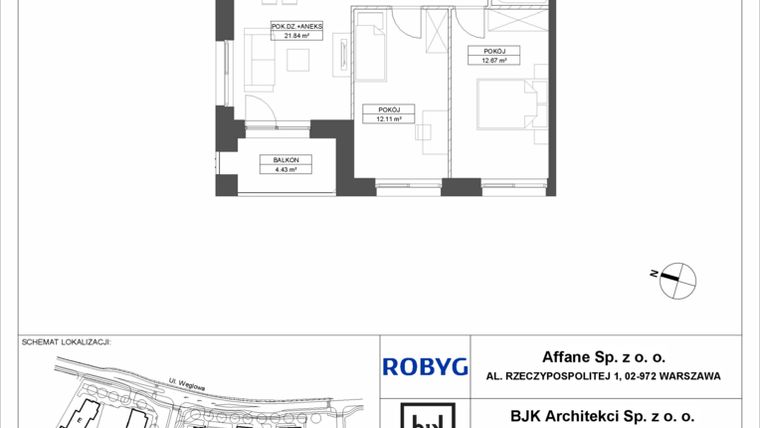 Rzut - Mieszkanie na sprzedaż 3 pokoje o powierzchni 57,52 m² - numer A.6M02 w WENDY