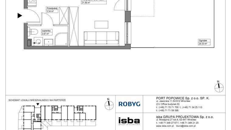 Rzut - Mieszkanie na sprzedaż 1 pokój o powierzchni 28,58 m² - numer PPO/W/A/0/3 w Port Popowice bud. W