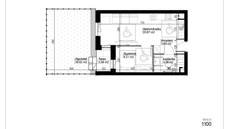 Rzut - Mieszkanie na sprzedaż 2 pokoje o powierzchni 37,09 m² - numer C.20 w Narcyzowe Wzgórza II