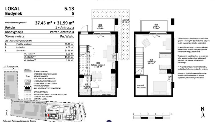 Rzut - Mieszkanie na sprzedaż 2 pokoje o powierzchni 69,44 m² - numer 5.13 w Pino Resort