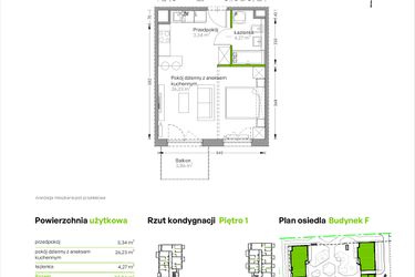 Rzut - Mieszkanie na sprzedaż 1 pokój o powierzchni 33,84 m² - numer F.069 w Centralna Vita