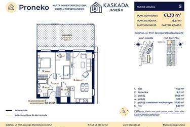 Rzut - Mieszkanie na sprzedaż 3 pokoje o powierzchni 61,38 m² - numer B3_0M05 w Kaskada Jasień - etap II