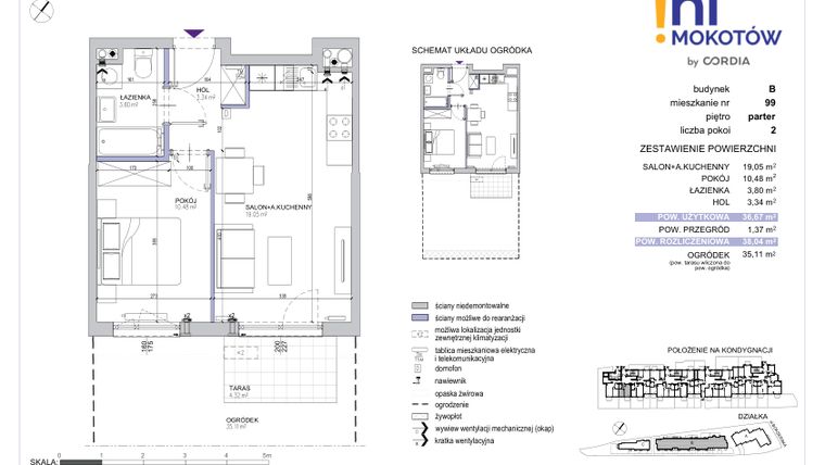 Rzut - Mieszkanie na sprzedaż 2 pokoje o powierzchni 38,04 m² - numer A1.B.99 w Hi Mokotów