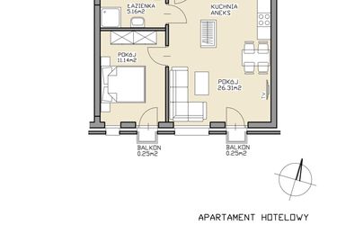 Rzut - Mieszkanie na sprzedaż 2 pokoje o powierzchni 42,61 m² - numer 17 w Apartamenty Zdrój