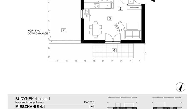 Rzut - Mieszkanie na sprzedaż 2 pokoje o powierzchni 43,42 m² - numer 4.1 w Jasieny