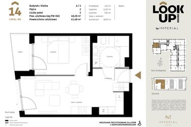 Rzut - Mieszkanie na sprzedaż 2 pokoje o powierzchni 40,29 m² - numer A.14 w Look Up House