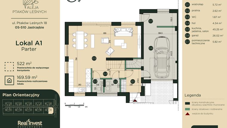 Rzut - Dom na sprzedaż 5 pokoi o powierzchni 169,59 m² - numer A1 w Aleja Ptaków Leśnych