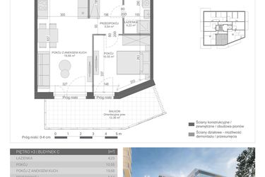 Rzut - Mieszkanie na sprzedaż 2 pokoje o powierzchni 40 m² - numer 26 w Unikat Apartamenty C