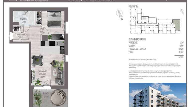 Rzut - Mieszkanie na sprzedaż 2 pokoje o powierzchni 43,98 m² - numer M.C.19 w Cichy Zakątek