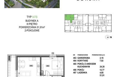 Rzut - Mieszkanie na sprzedaż 2 pokoje o powierzchni 51,91 m² - numer M7B.P4 w Apartamenty Żorska