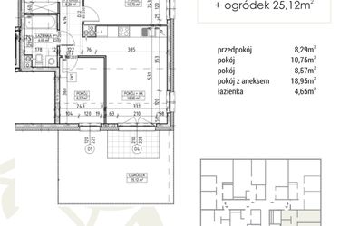Rzut - Mieszkanie na sprzedaż 3 pokoje o powierzchni 51,21 m² - numer A3.00.07 w Zakątek Flora