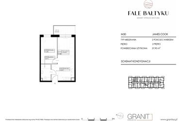 Rzut - Mieszkanie na sprzedaż 2 pokoje o powierzchni 37,9 m² - numer FBJC-M30 w Fale Bałtyku Cook