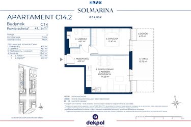 Rzut - Mieszkanie na sprzedaż 2 pokoje o powierzchni 41,16 m² - numer C14.2 w Sol Marina etap III